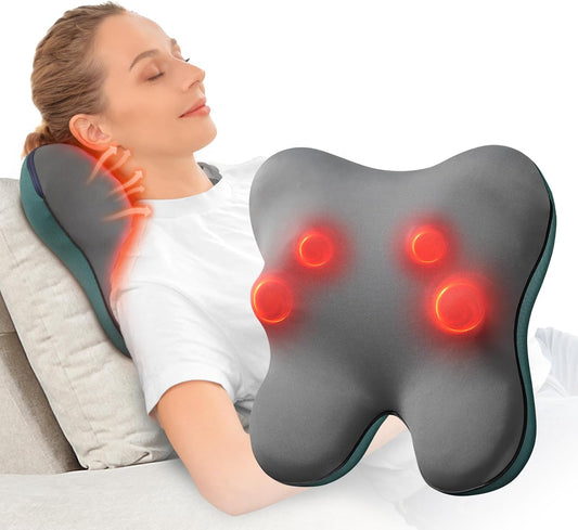 Corded Back and Neck Massage Pillow with Gentle Kneading and Heat Support