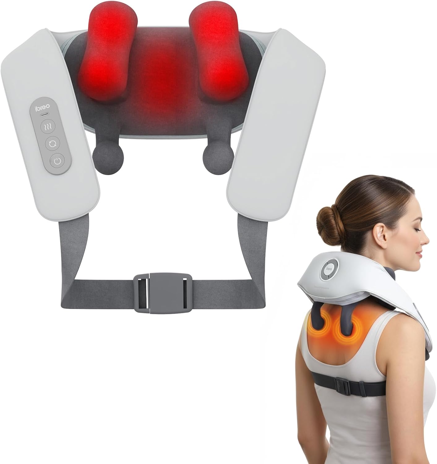 Electric Neck and Back Massage Device with Heat and Adjustable Kneading Modes