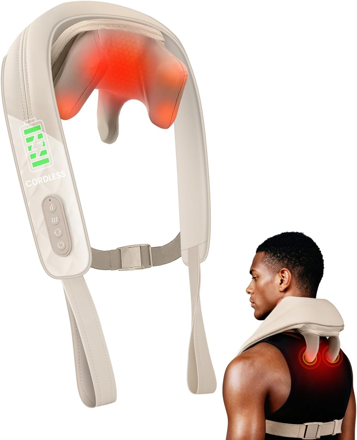 Cordless Heated Neck and Shoulder Massage Pillow with 4D Kneading Design