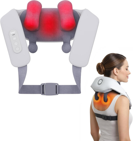 Electric Neck and Back Massage Device with Heat and Adjustable Kneading Modes