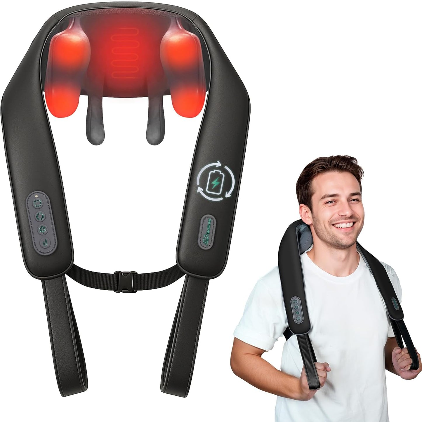 Cordless Heated Neck and Shoulder Massage Pillow with 4D Kneading Design