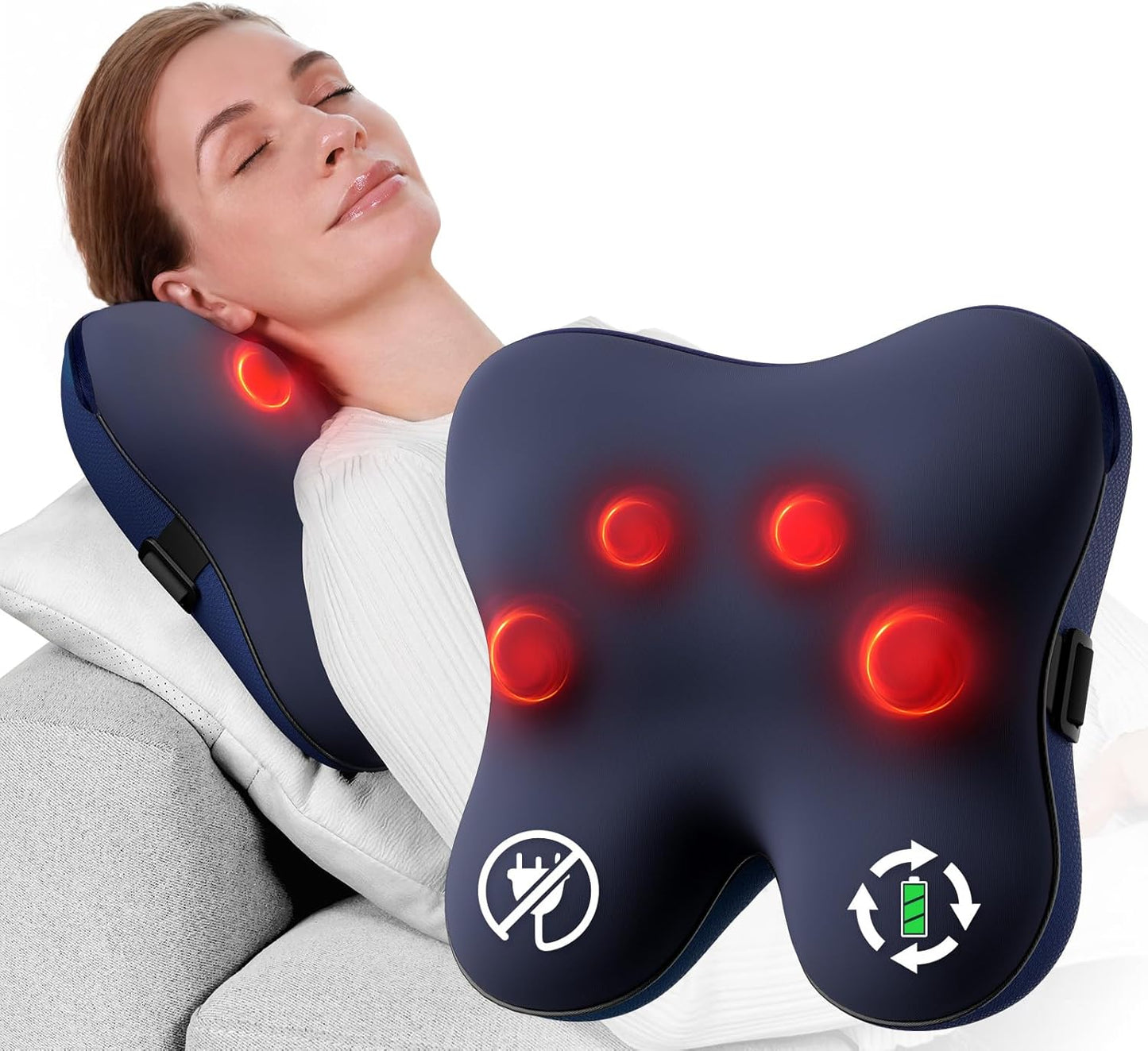 Corded Back and Neck Massage Pillow with Gentle Kneading and Heat Support