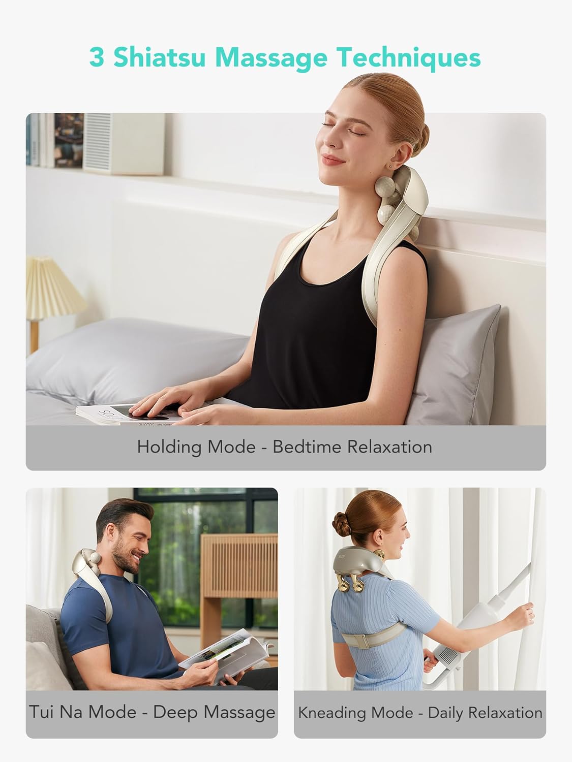 Cordless Neck and Shoulder Massager with Shiatsu-Style Kneading and Heat