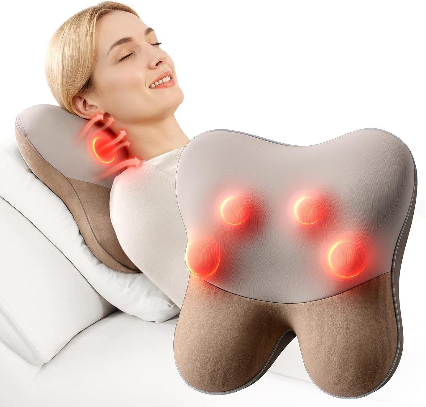 Corded Back and Neck Massage Pillow with Gentle Kneading and Heat Support