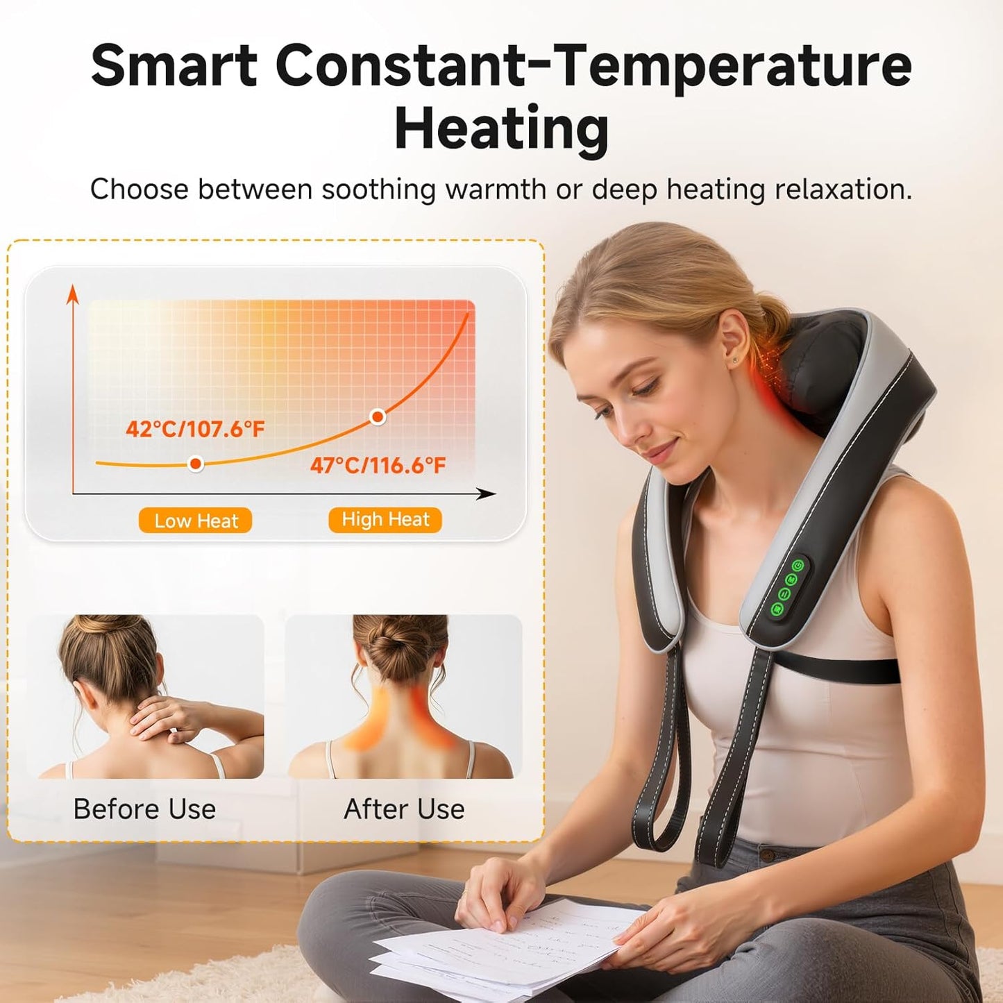 Cordless Neck and Shoulder Massager with 6D Kneading and Gentle Heat Support