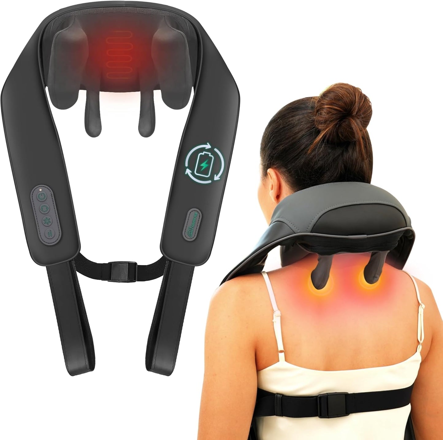Cordless Heated Neck and Shoulder Massage Pillow with 4D Kneading Design
