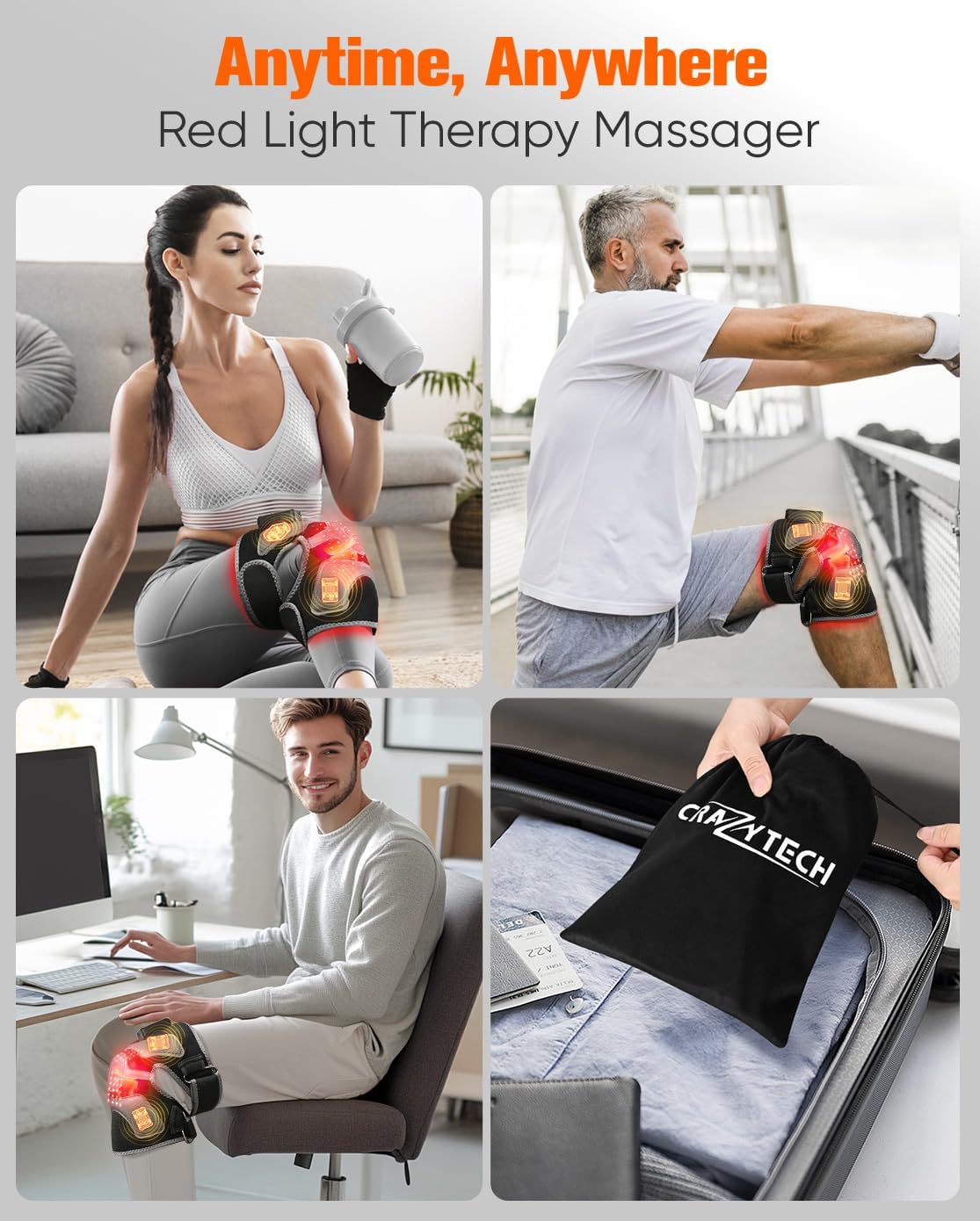 Cordless Knee Support Massager with Multi-Area Vibration and Heat Comfort