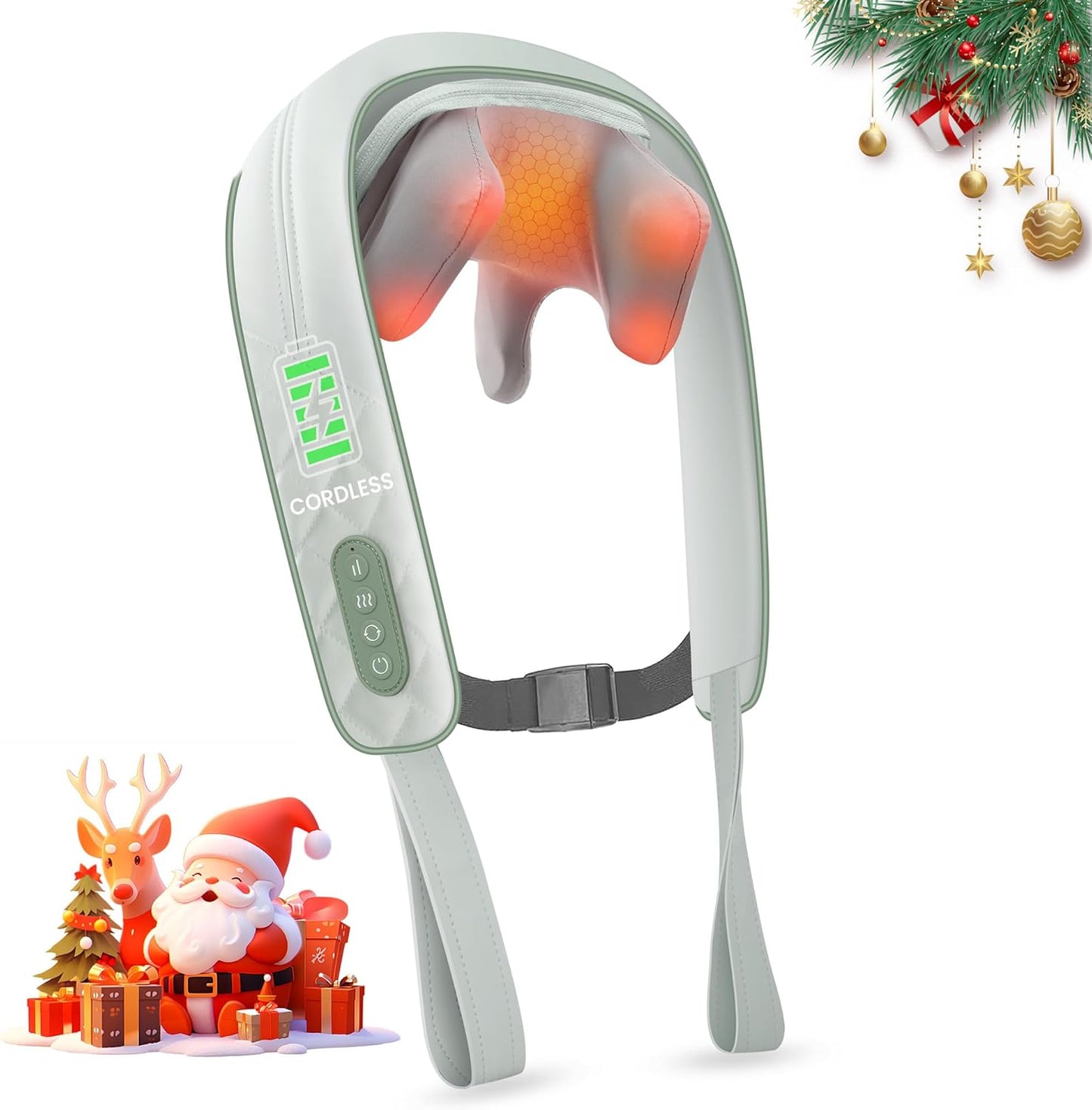 Cordless Heated Neck and Shoulder Massage Pillow with 4D Kneading Design