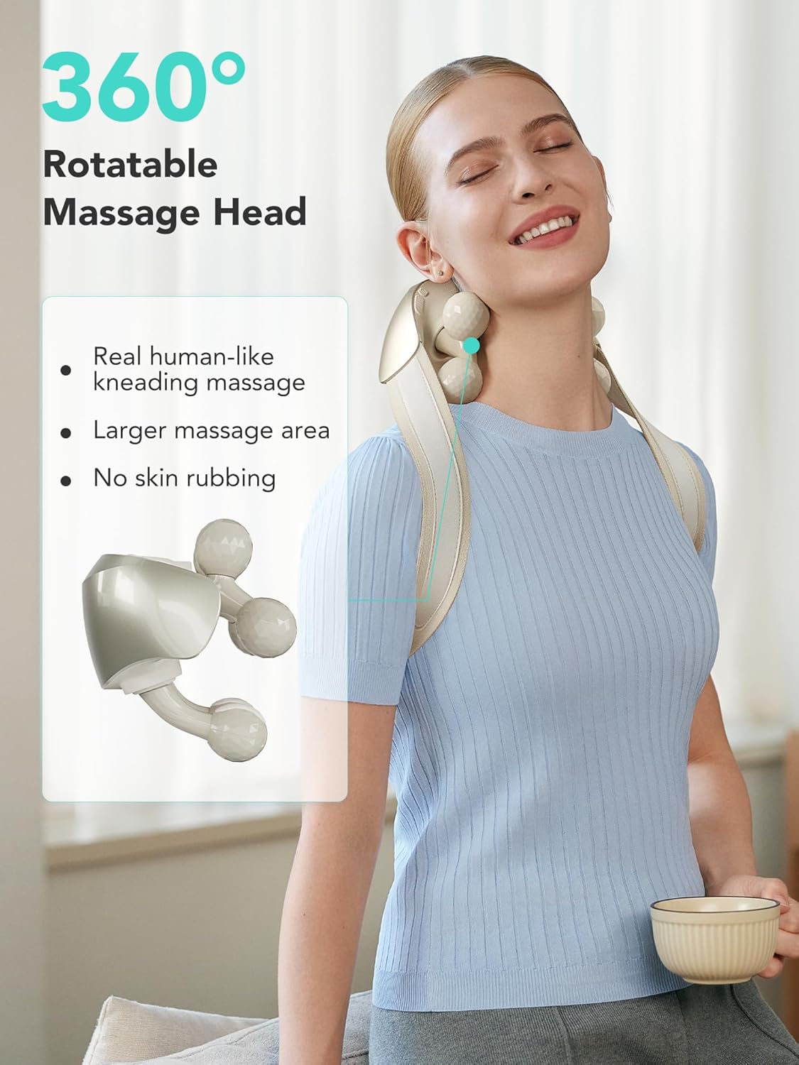Cordless Neck and Shoulder Massager with Shiatsu-Style Kneading and Heat