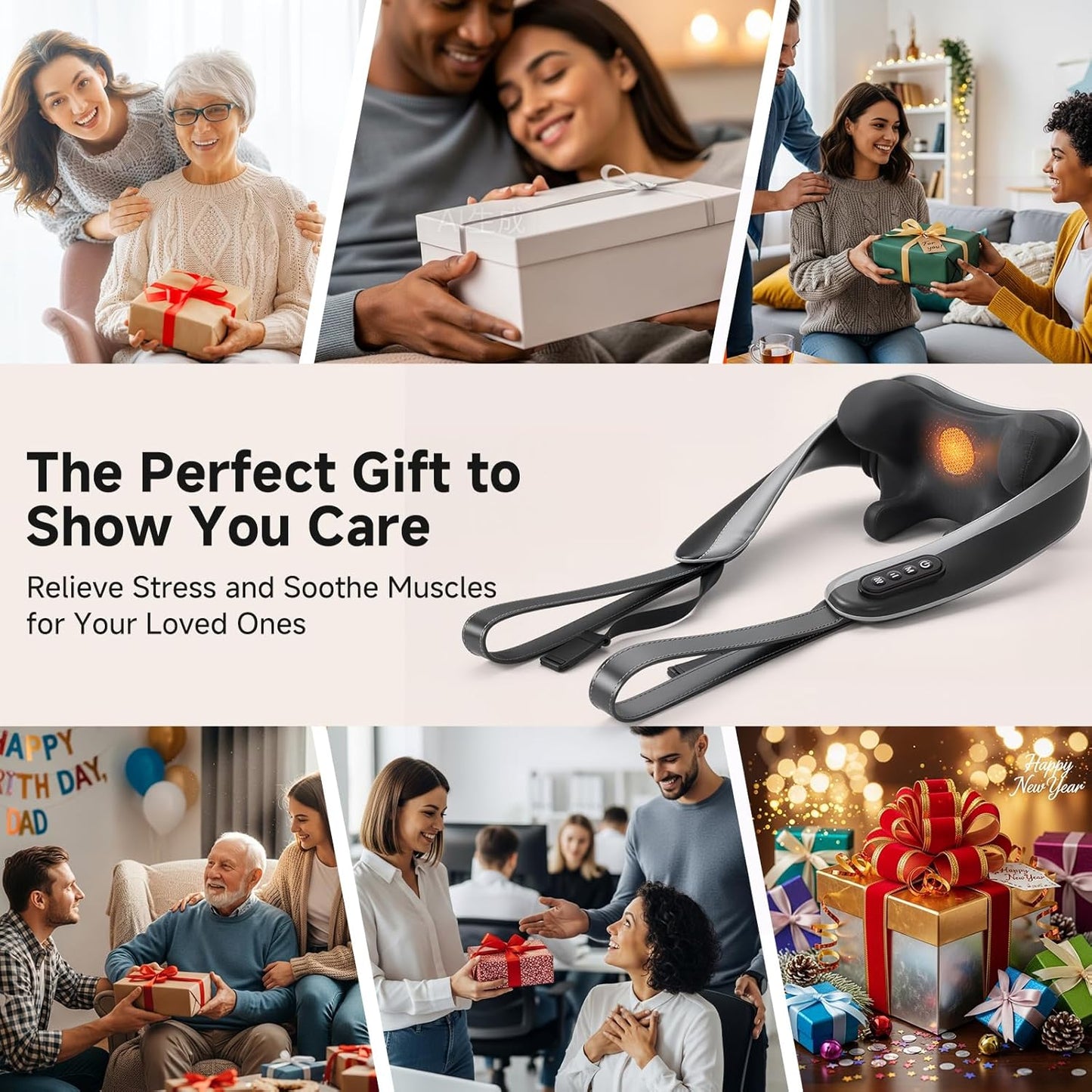 Cordless Neck and Shoulder Massager with 6D Kneading and Gentle Heat Support